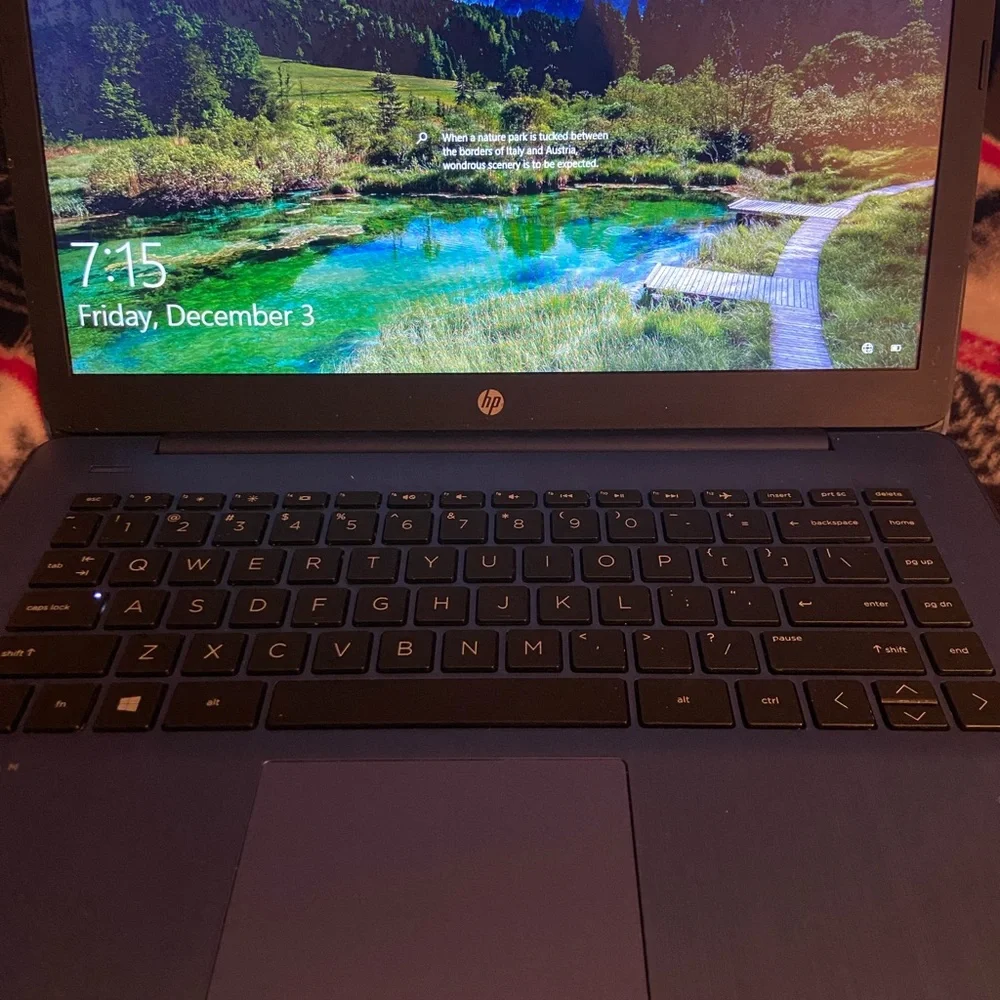 HP, navy laptop comes with original charger. It works well no issues at all!